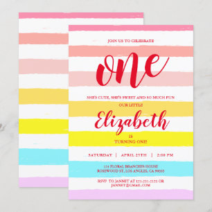 Rainbow Blush Stripes Watercolor Surprise Birthday Invitation