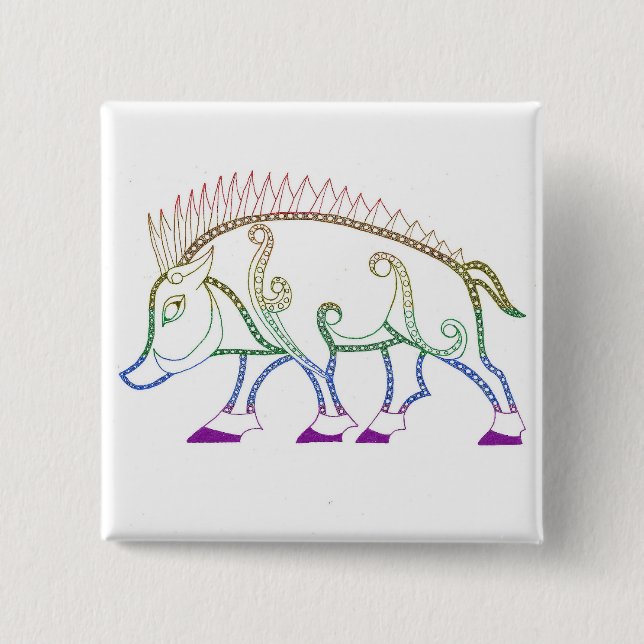 Rainbow Boar 15 Cm Square Badge (Front)