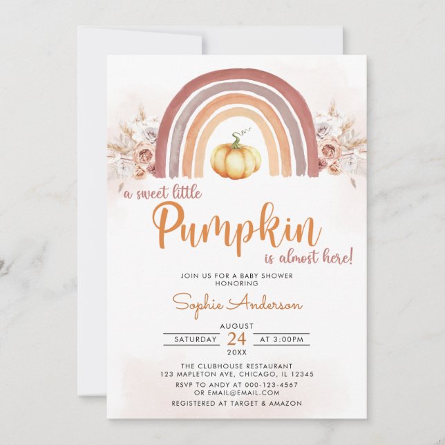 Rainbow Boho A Little Pumpkin Fall Baby Shower Invitation (Front)