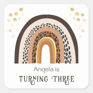 Rainbow Boho Animal Print 3rd Birthday  Square Sticker