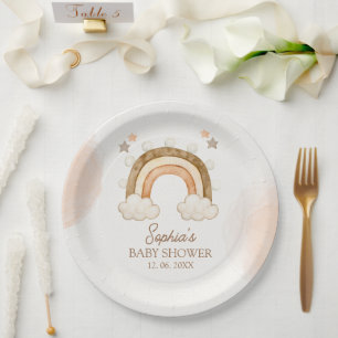 Rainbow Boho Baby Shower Gender Neutral Paper Plate