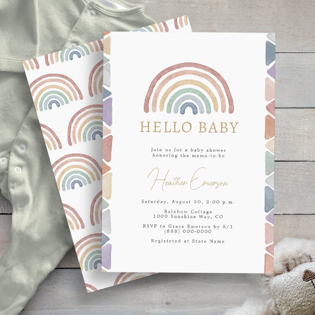 Rainbow Boho Baby Shower Invitation (Rainbow Watercolor Boho Baby Shower Invitation by Painted Paperie
)