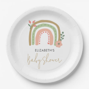 Rainbow Boho Baby Shower Muted Colours Earth Cute Paper Plate