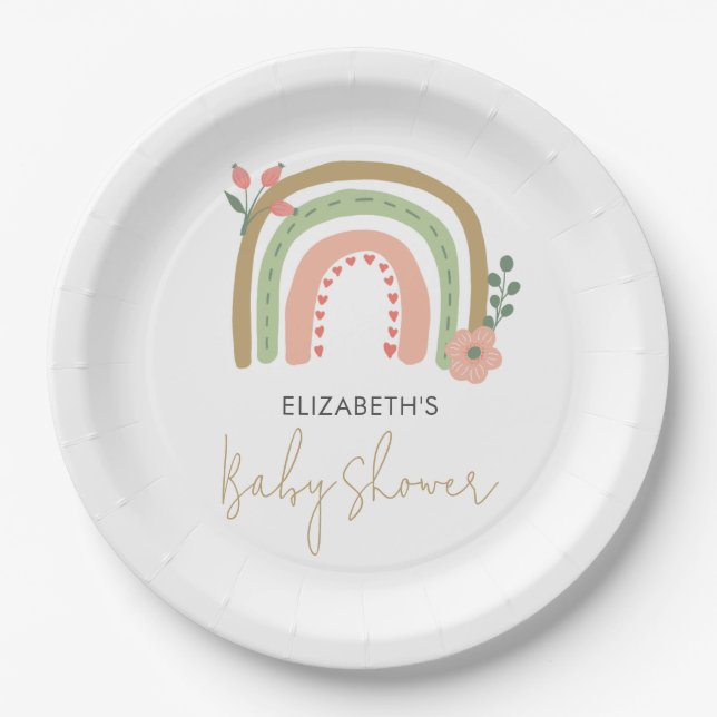 Rainbow Boho Baby Shower Muted Colours Earth Cute Paper Plate (Front)