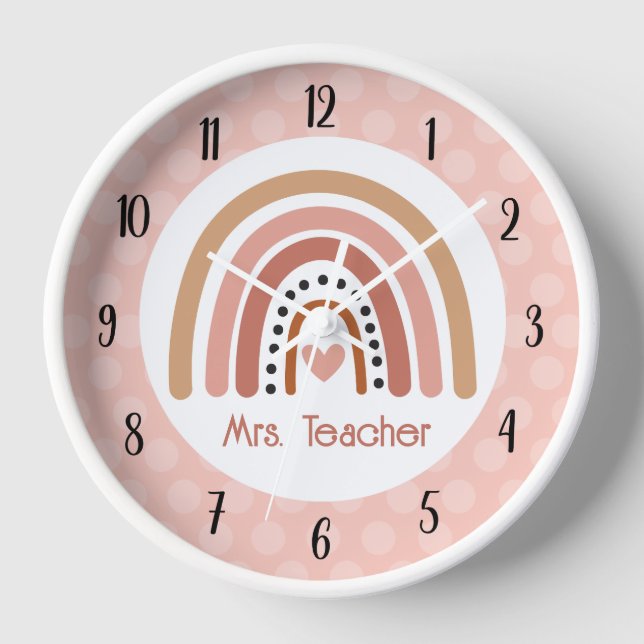 Rainbow Boho Bohemian Neutral Coloured Custom Wall Clock (Front)