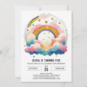 Rainbow Boho Clouds Girl Birthday Invitation
