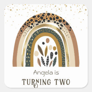 Rainbow Boho Floral 2nd Birthday  Square Sticker