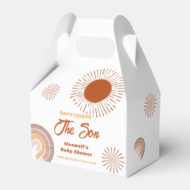 Rainbow Boho Here Comes The Son Baby Shower  Favour Box (Front Side)