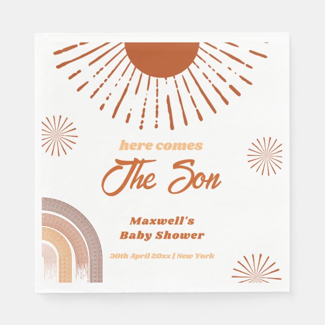 Rainbow Boho Here Comes The Son Baby Shower  Napkin (Front)