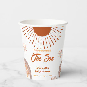 Rainbow Boho Here Comes The Son Baby Shower Paper Cups