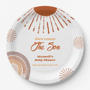 Rainbow Boho Here Comes The Son Baby Shower Paper Plate