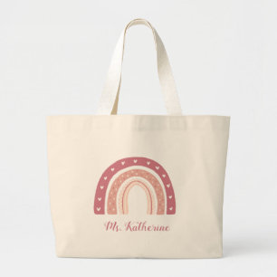 Rainbow Boho Pastel Pink Gift Large Tote Bag