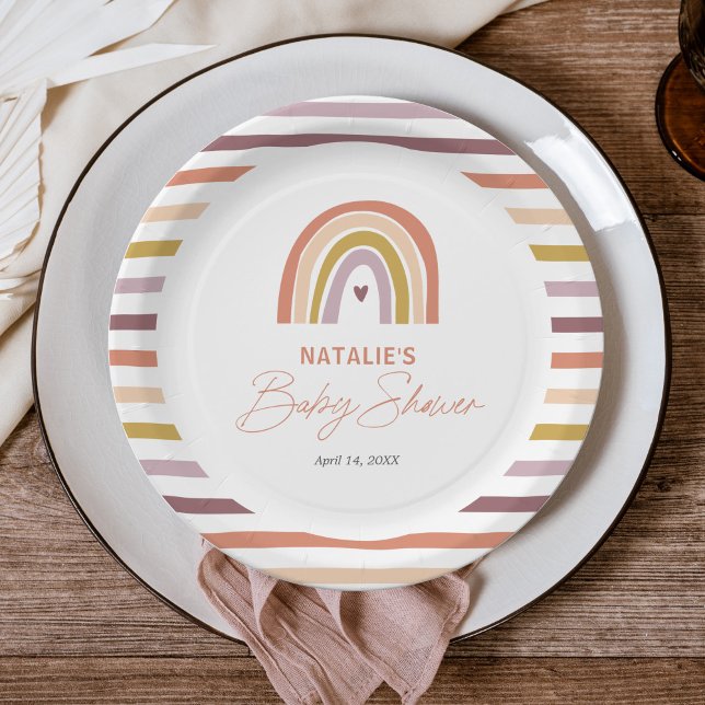 Rainbow Boho Peach Purple Baby Shower Paper Plate (Creator Uploaded)