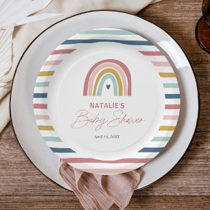 Rainbow Boho Pink Blue Baby Shower Paper Plate