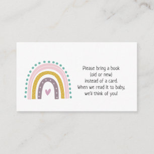 Rainbow, Boho, Pink Hearts Baby Shower Book Enclosure Card