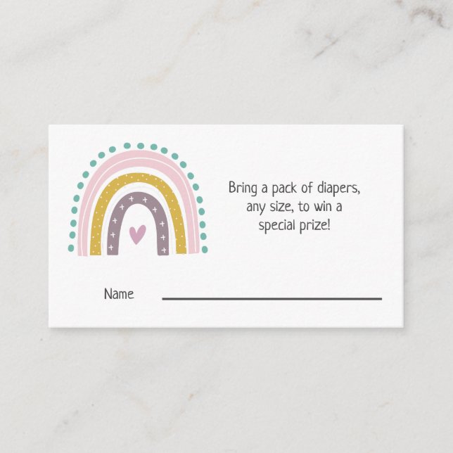 Rainbow, Boho, Pink Hearts Baby Shower Diaper Enclosure Card (Front)