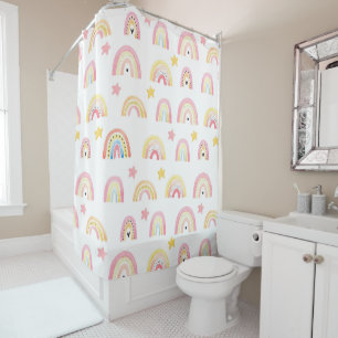 Rainbow Boho Pink Repeat Pattern Girly Shower Curtain