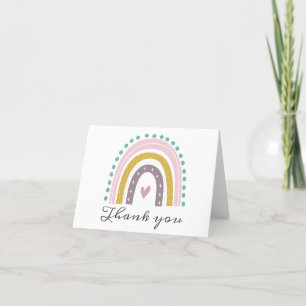 Rainbow, Boho, Pink, Teal, Hearts, Purple Gold Thank You Card