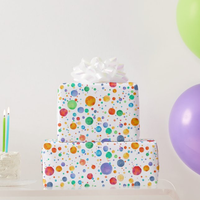 Rainbow Boho Polka Dot Watercolor Wrapping Paper (Party Gifts)