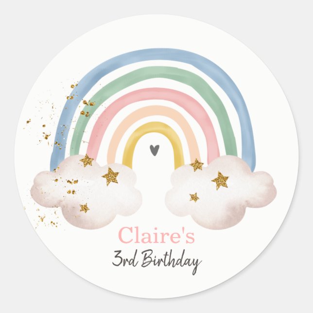 Rainbow Boho Sticker Pastel Rainbow Birthday (Front)