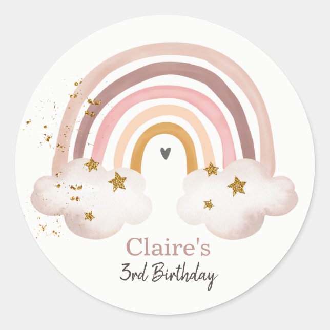 Rainbow Boho Sticker Pastel Rainbow Birthday (Front)