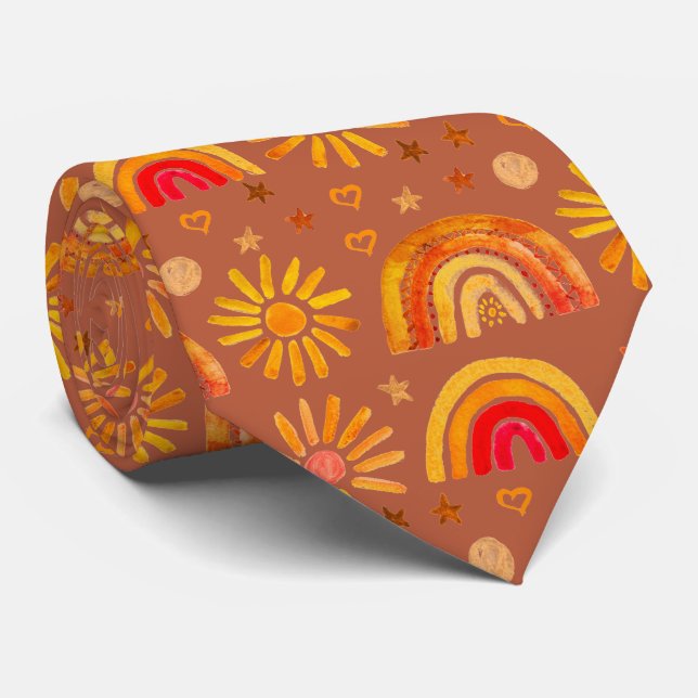 Rainbow Boho Terracotta Autumn Sun Heart Tie (Rolled)
