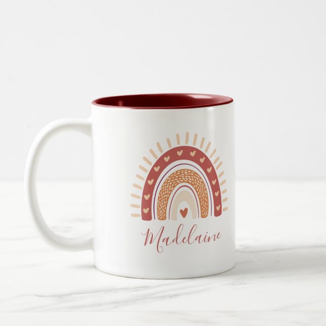 Rainbow Boho Terracotta Calligraphy Gift Two-Tone Coffee Mug (Left)