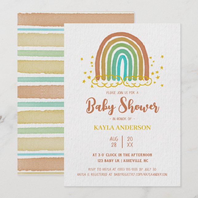 Rainbow Boho Watercolor Baby Shower Invitation (Front/Back)