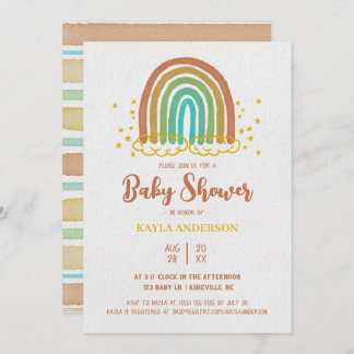 Rainbow Boho Watercolor Baby Shower Invitation