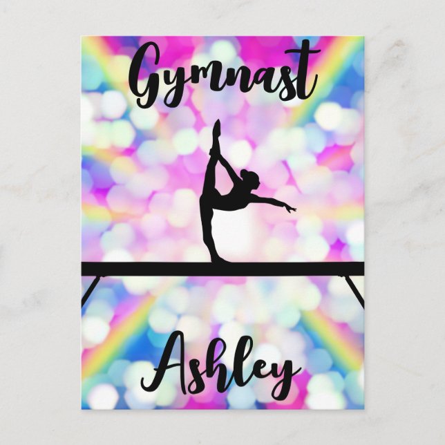 Rainbow Bokeh Blast Gymnastics Beam Personalised   Postcard (Front)