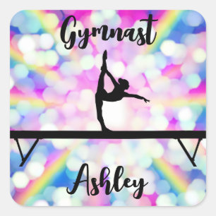 Rainbow Bokeh Blast Gymnastics Beam Personalised   Square Sticker