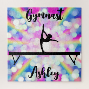 Rainbow Bokeh Blast Gymnastics Beam Personalized Jigsaw Puzzle