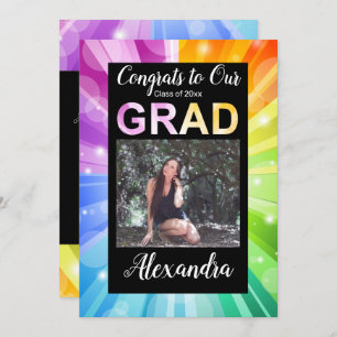 Rainbow Bokeh Bubble Art Photo Graduation Invitation