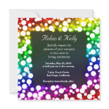 Rainbow bokeh wedding invitation