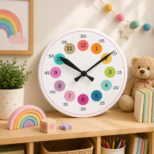 Rainbow Bold Colour Palette Learn to Tell Time Kid Round Clock