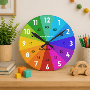 Rainbow Bold Colour Palette Learn to Tell Time Kid Round Clock