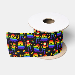 🦇🌈 Rainbow Bones & Stars Satin Ribbon