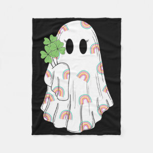 Rainbow Boo Shamrock Ghost St Patrick's Day Spooky Fleece Blanket