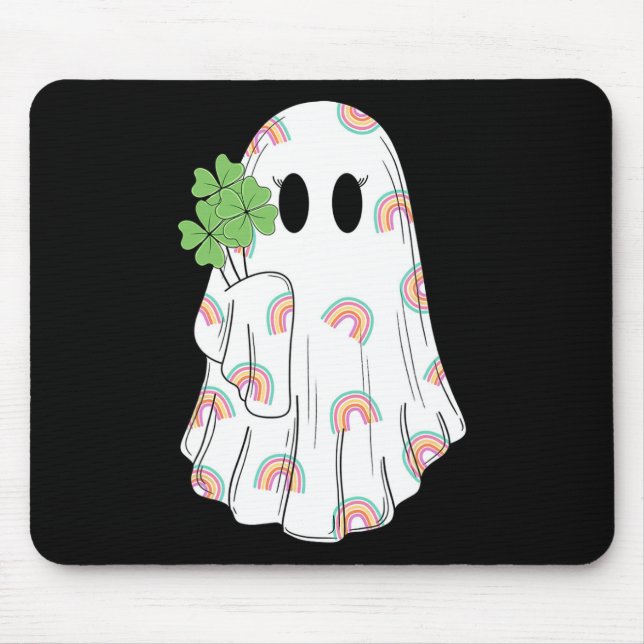 Rainbow Boo Shamrock Ghost St Patrick's Day Spooky Mouse Mat (Front)