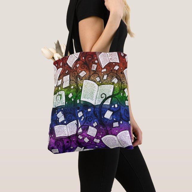 Rainbow Books Background Tote Bag (Close Up)