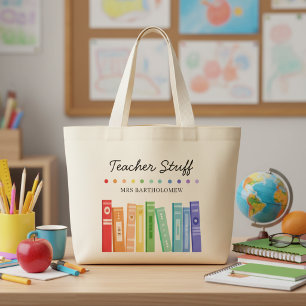 Rainbow Books Kindergarten Teacher Custom Large Tote Bag