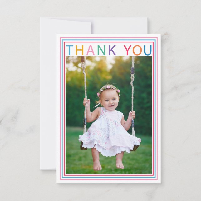 Rainbow Border Photo Thank You Card for Kids (Front)