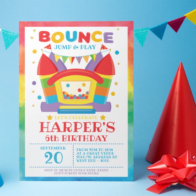 Rainbow Bounce House Birthday Party Invitation (Creator Uploaded)