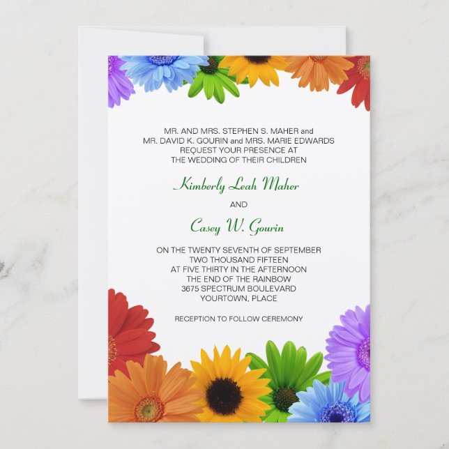 Rainbow Bouquet Wedding Invitation (Front)