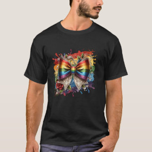 Rainbow Bow Paint Brush Strokes and Splatters Grap T-Shirt