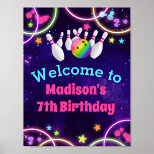 Rainbow Bowling Birthday Party Welcome Sign