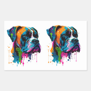 Rainbow Boxer Dog Colourful Boxer Dog Graphic T-Sh Rectangular Sticker