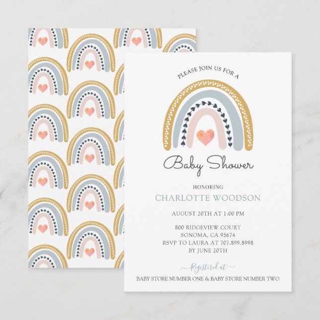 Rainbow Boy Baby Shower Digital Download Invitation (Front/Back)