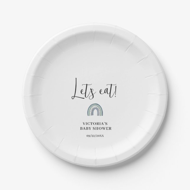  Rainbow Boy Baby Shower Paper Plate (Front)