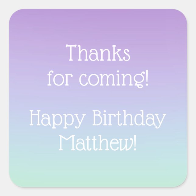 Rainbow Boy Birthday Party Square Sticker (Front)